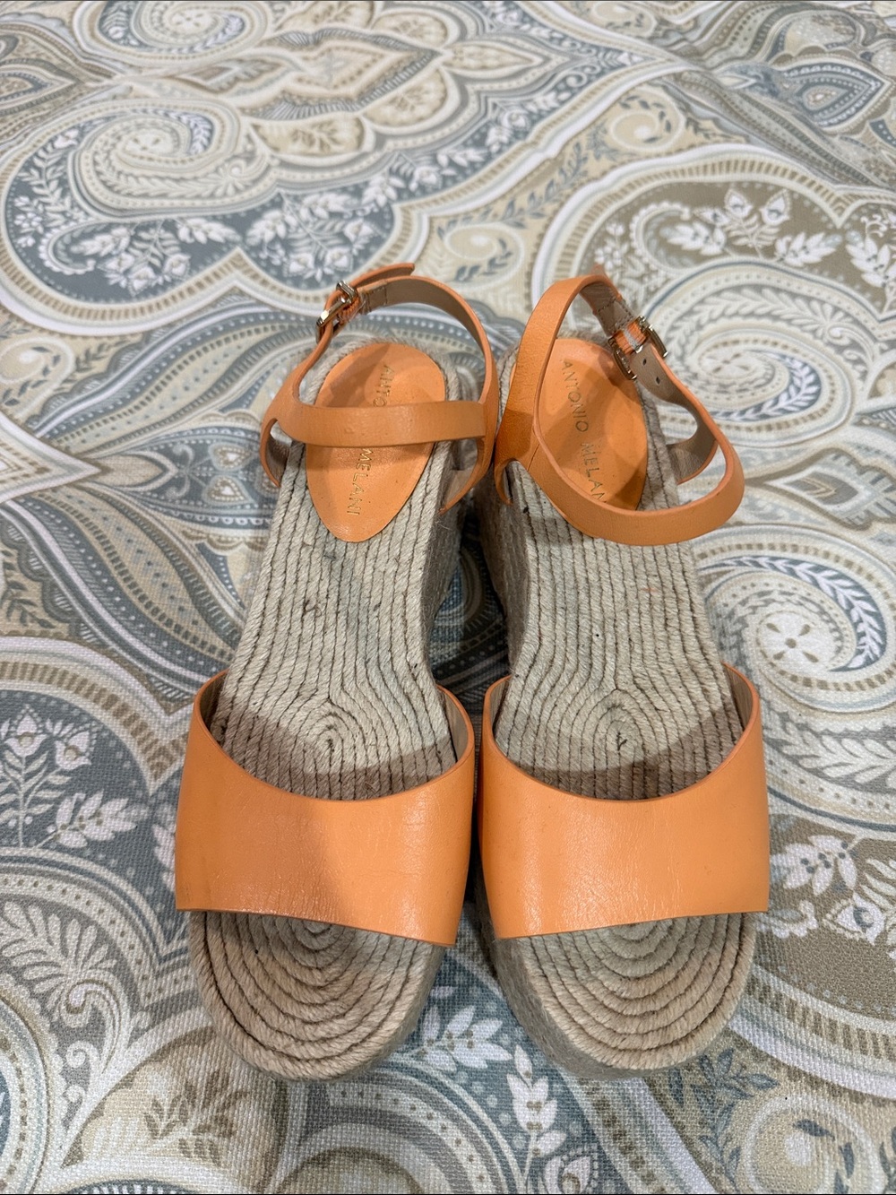 ANTONIO MELANI Orange Espadrille Wedge Sandals